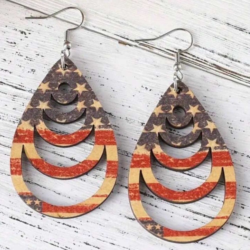 Red and White Teardrop Dangle Earrings with Layered Design